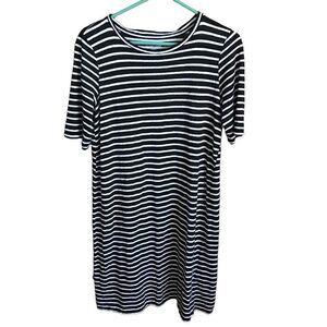 Eileen Fisher Size small black white striped t-shirt style dress organic linen